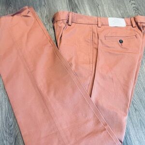 CHARLESTON KHAKIS Trousers Casual Pants Men's 34 Unhemmed Peach Cotton NWT